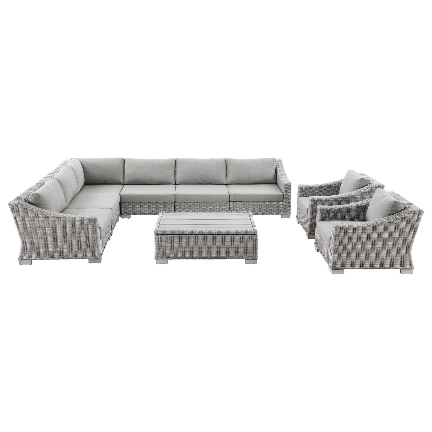 Modway Conway Outdoor Patio Wicker Rattan 9-Piece Sectional Sofa Furniture Set | Outdoor Sofas, Loveseats & Sectionals