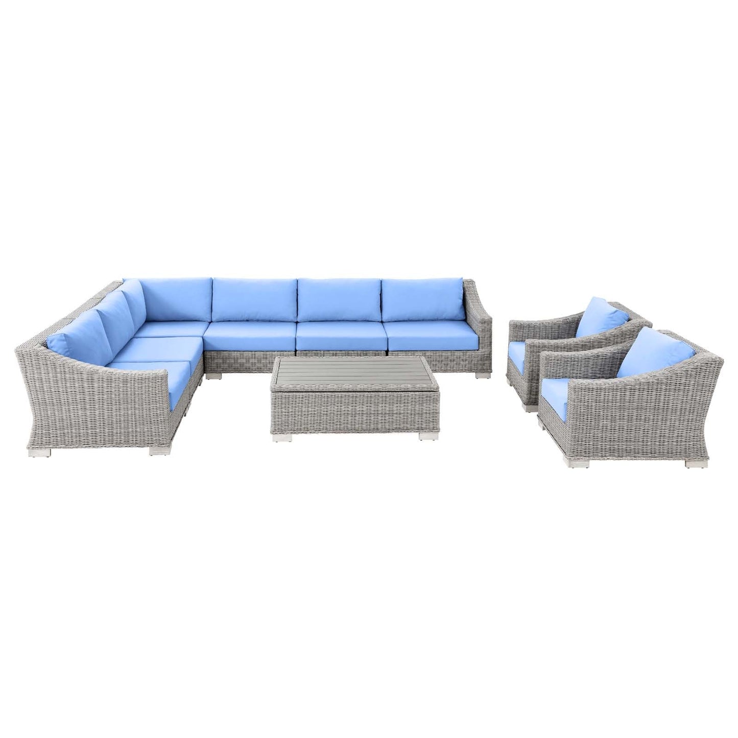 Modway Conway Outdoor Patio Wicker Rattan 9-Piece Sectional Sofa Furniture Set | Outdoor Sofas, Loveseats & Sectionals |