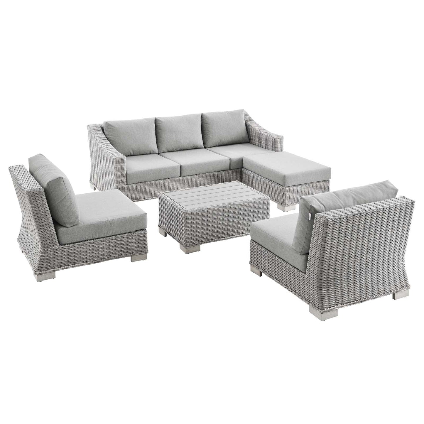 Modway Conway 5-Piece Outdoor Patio Wicker Rattan Furniture Set | Outdoor Sofas, Loveseats & Sectionals