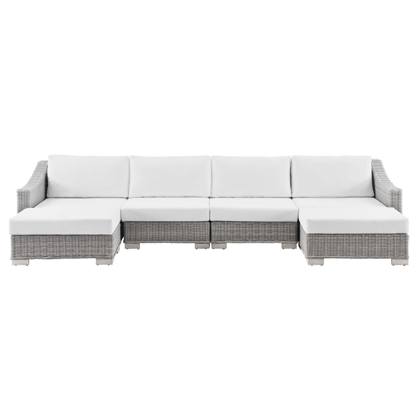 Modway Conway Outdoor Patio Wicker Rattan 6-Piece Sectional Sofa Furniture Set - EEI-5099 - Light Gray White