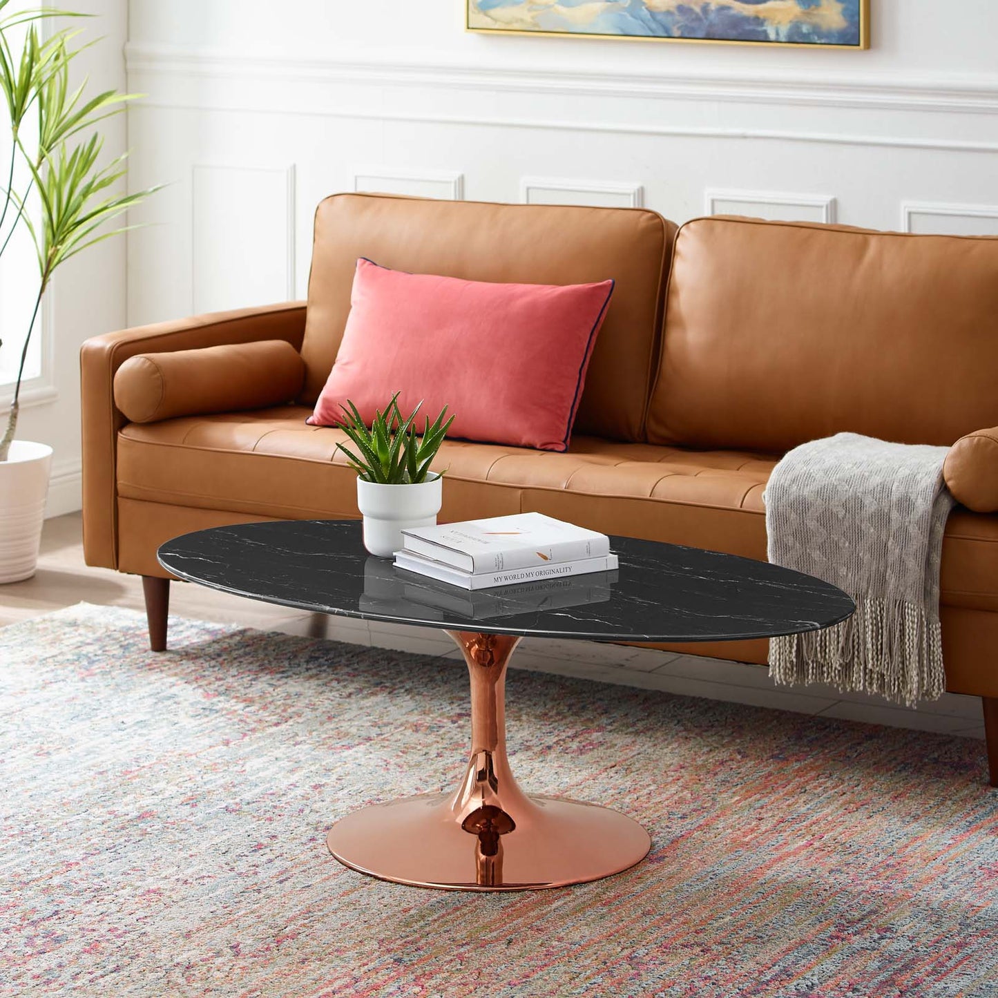 Lippa 48" Oval Artificial Marble Coffee Table By Modway - EEI-5283 | Coffee Tables