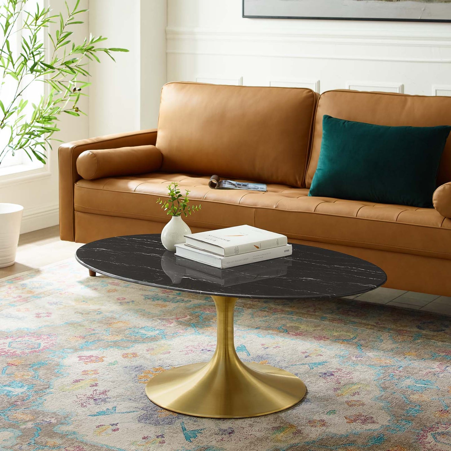 Modway Lippa 42" Oval Artificial Marble Coffee Table | Coffee Tables | Modishstore