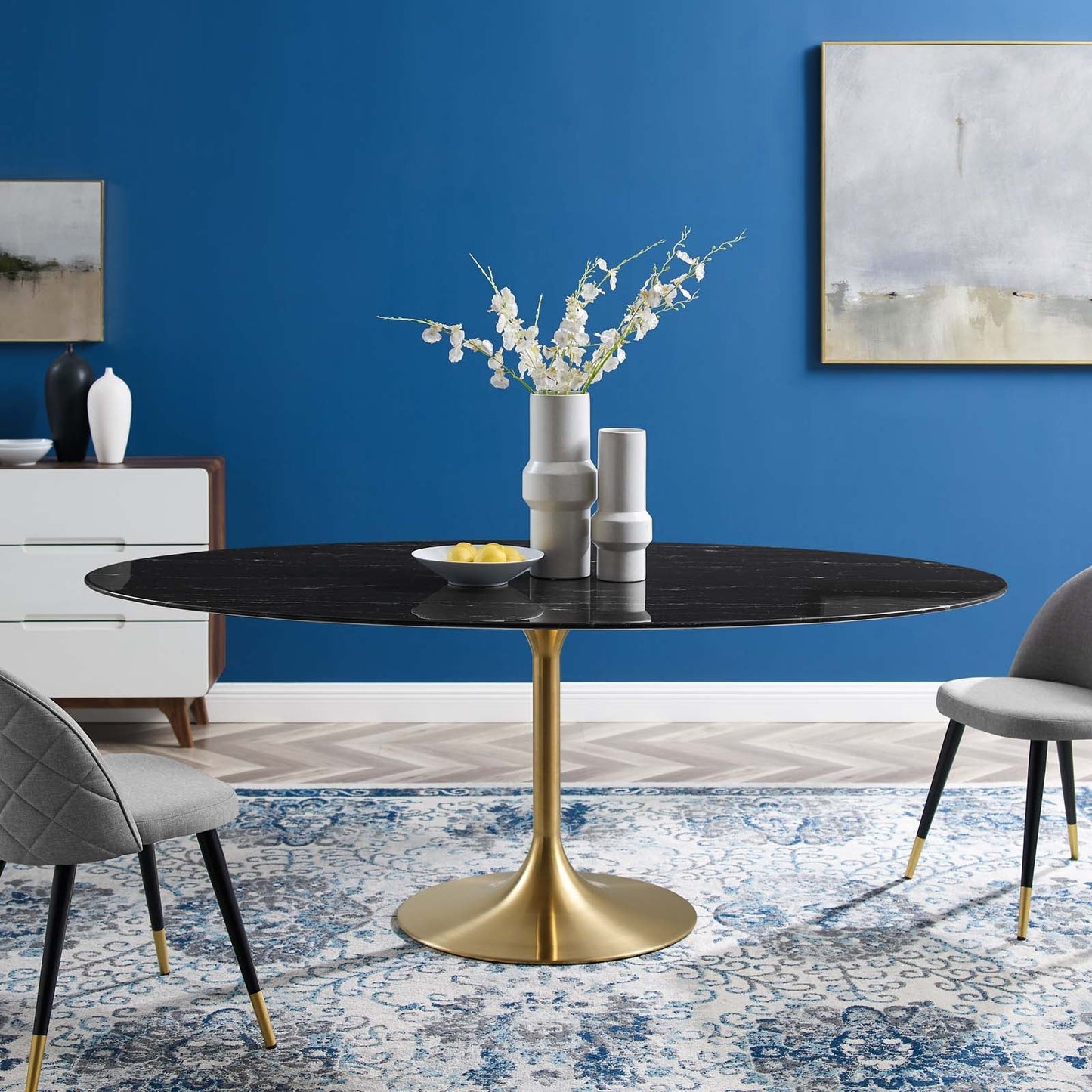 Modway Lippa 78" Oval Artificial Marble Dining Table | Dining Tables | Modishstore