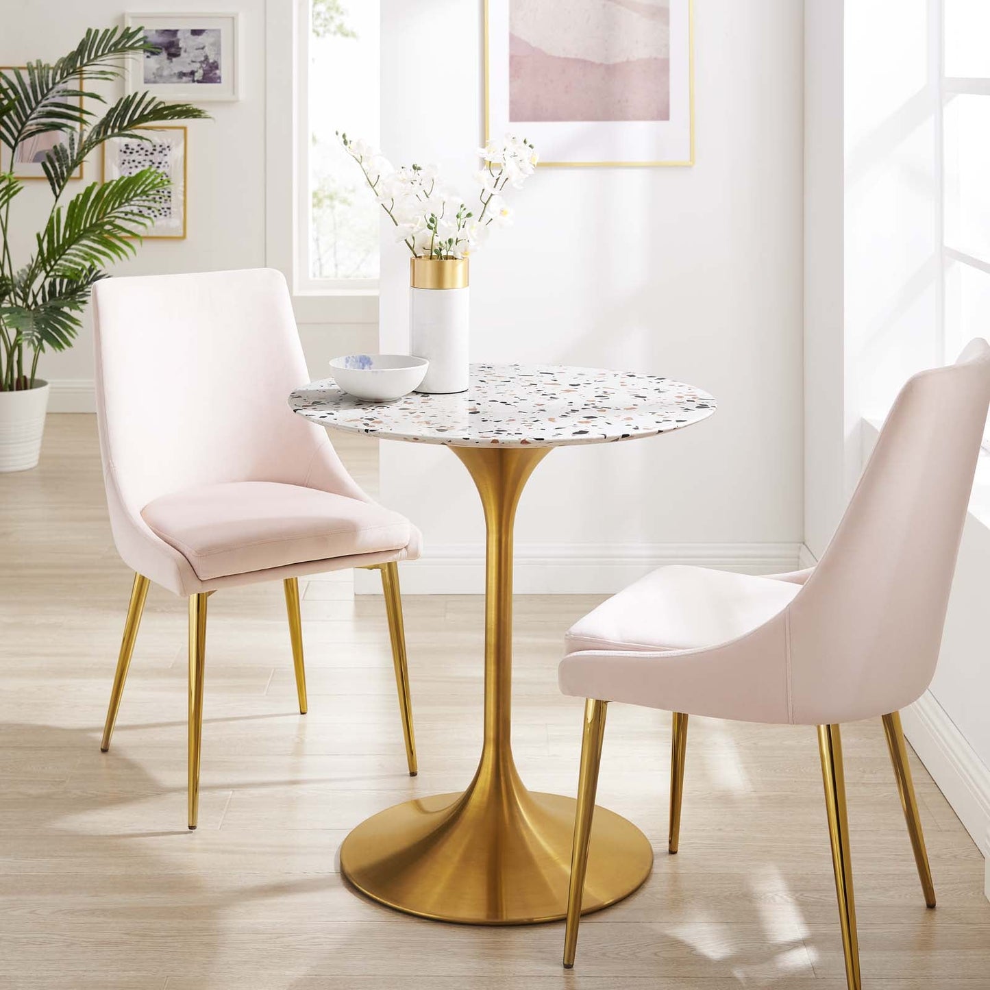 Lippa 28" Round Terrazzo Dining Table By Modway - EEI-5699-GLD-WHI | Dining Tables | Modishstore