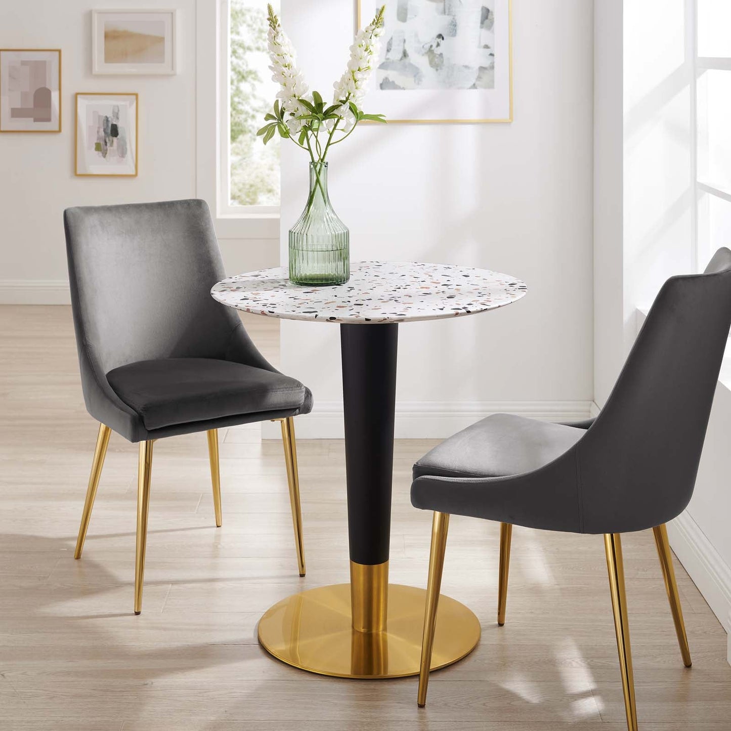 Zinque 28" Round Terrazzo Dining Table By Modway - EEI-5702-GLD-WHI | Dining Tables | Modishstore