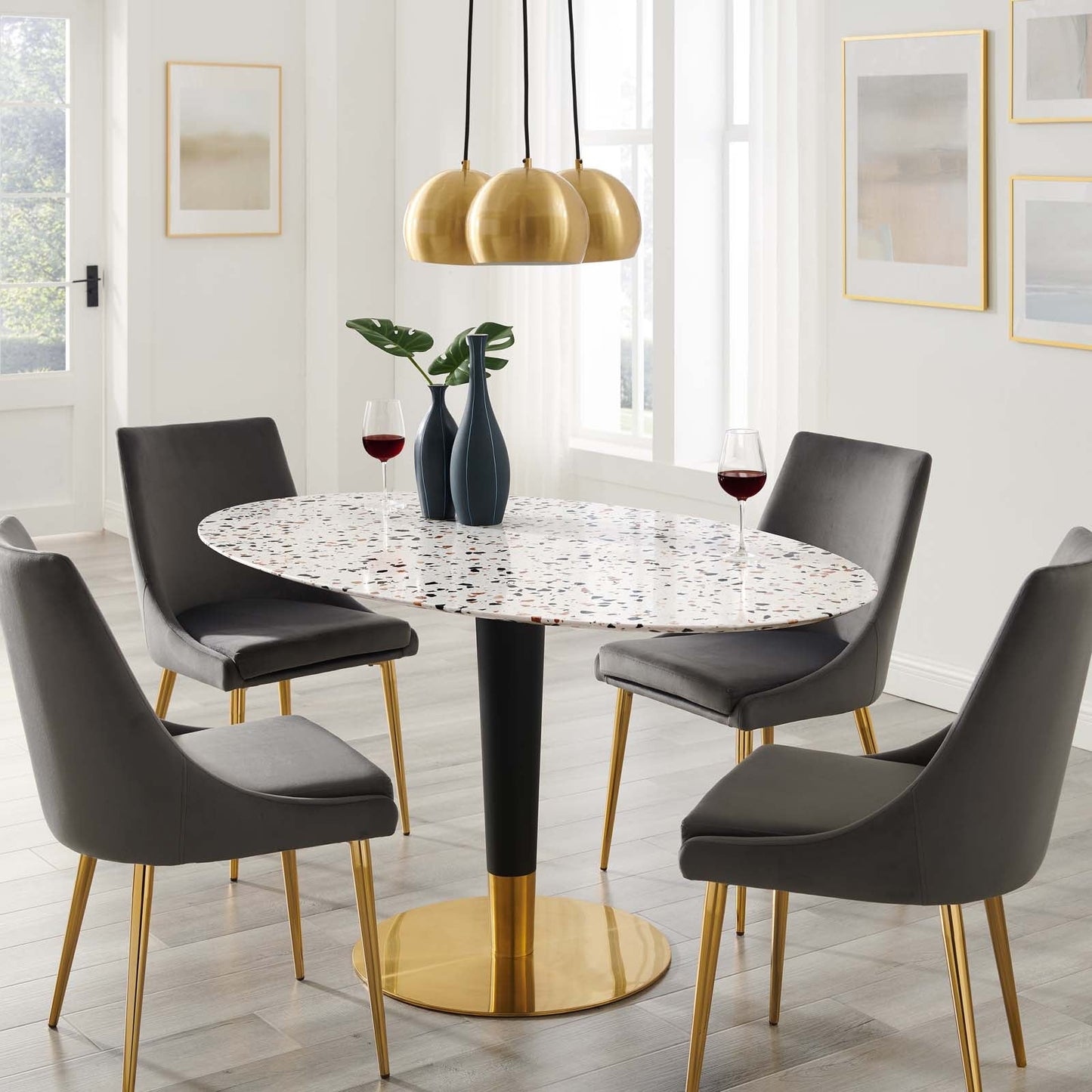 Zinque 60" Oval Terrazzo Dining Table By Modway - EEI-5738-GLD-WHI | Dining Tables | Modishstore