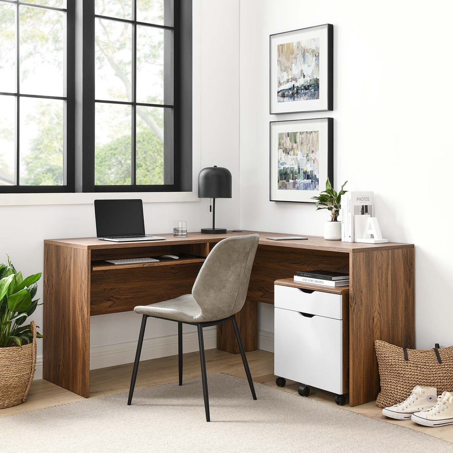 Envision Wood Desk And File Cabinet Set By Modway - EEI-5823-WAL-WHI | Desks | Modishstore