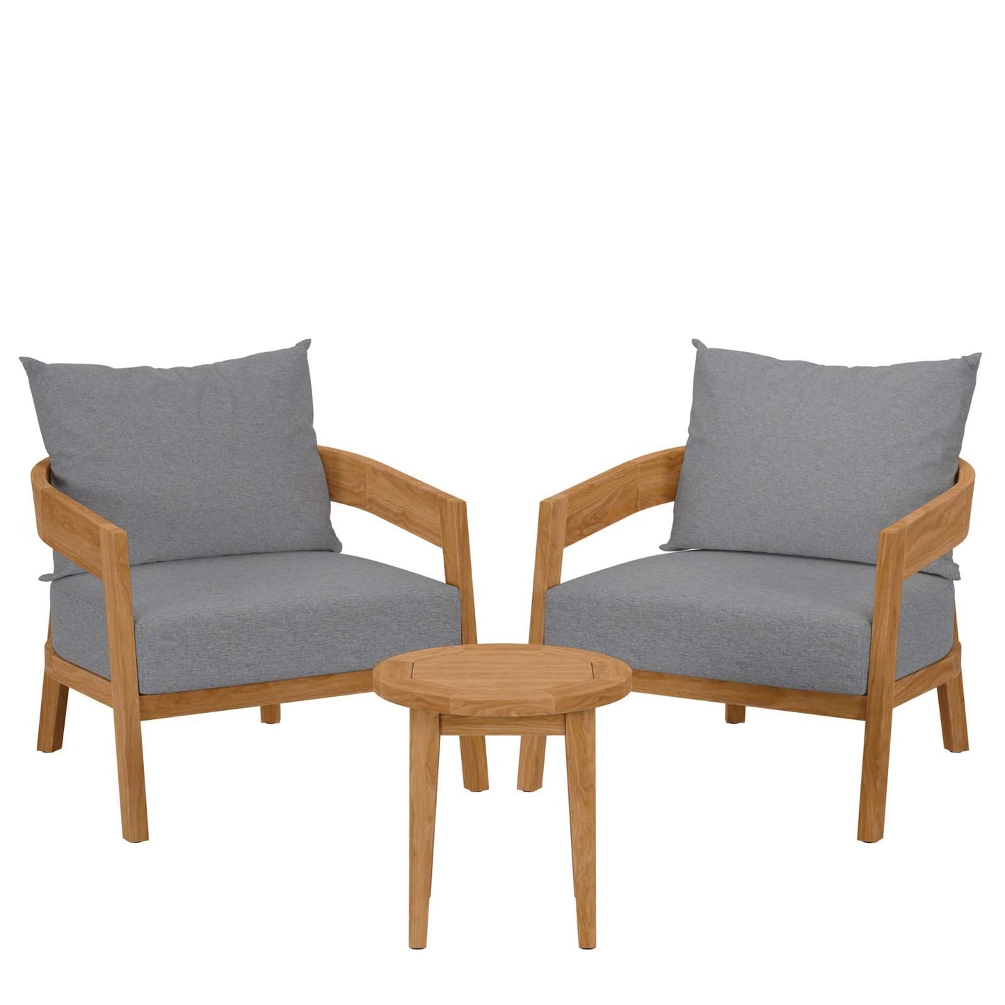 Brisbane 3-Piece Teak Wood Outdoor Patio Outdoor Patio Set By Modway - EEI-5835-NAT-GRY | Sofas | Modishstore