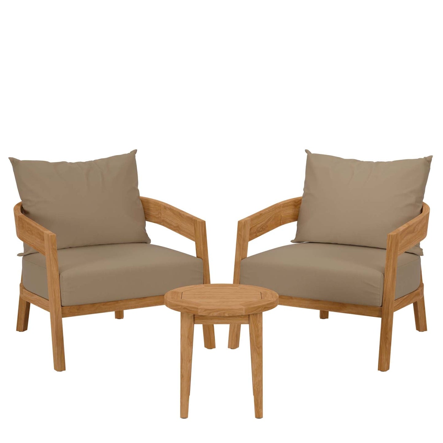 Brisbane 3-Piece Teak Wood Outdoor Patio Outdoor Patio Set By Modway - EEI-5835-NAT-GRY | Sofas | Modishstore - 2
