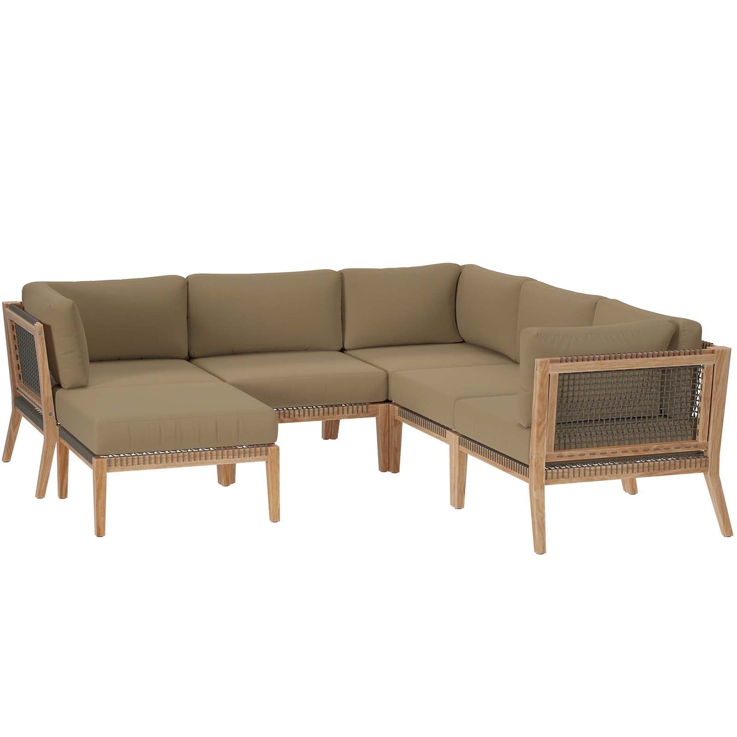 Clearwater Outdoor Patio Teak Wood 6-Piece Sectional Sofa By Modway - EEI-6124 | Outdoor Sofas, Loveseats & Sectionals - 2