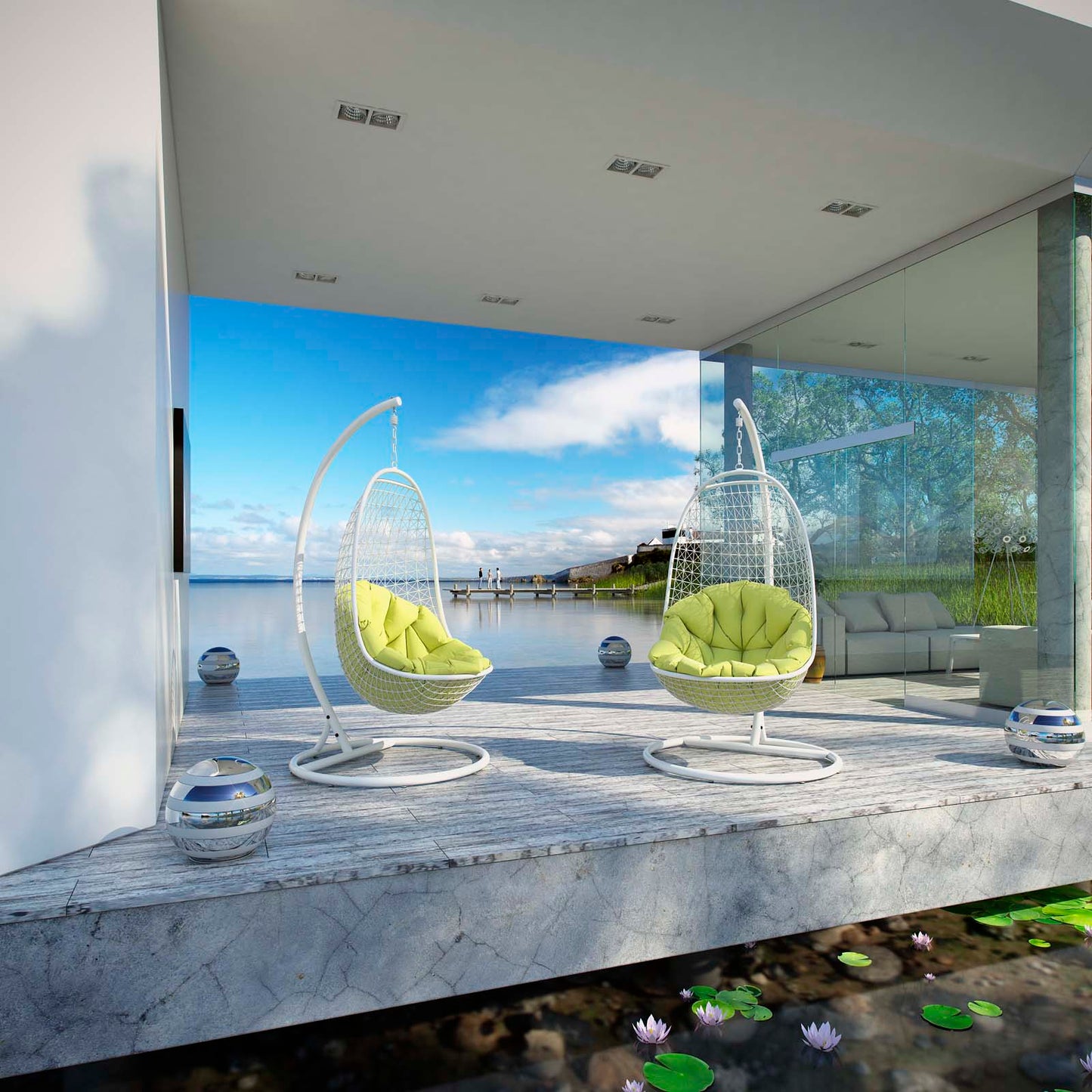 Modway Encounter Swing Outdoor Patio Fabric Lounge Chair - White | Outdoor Porch Swings