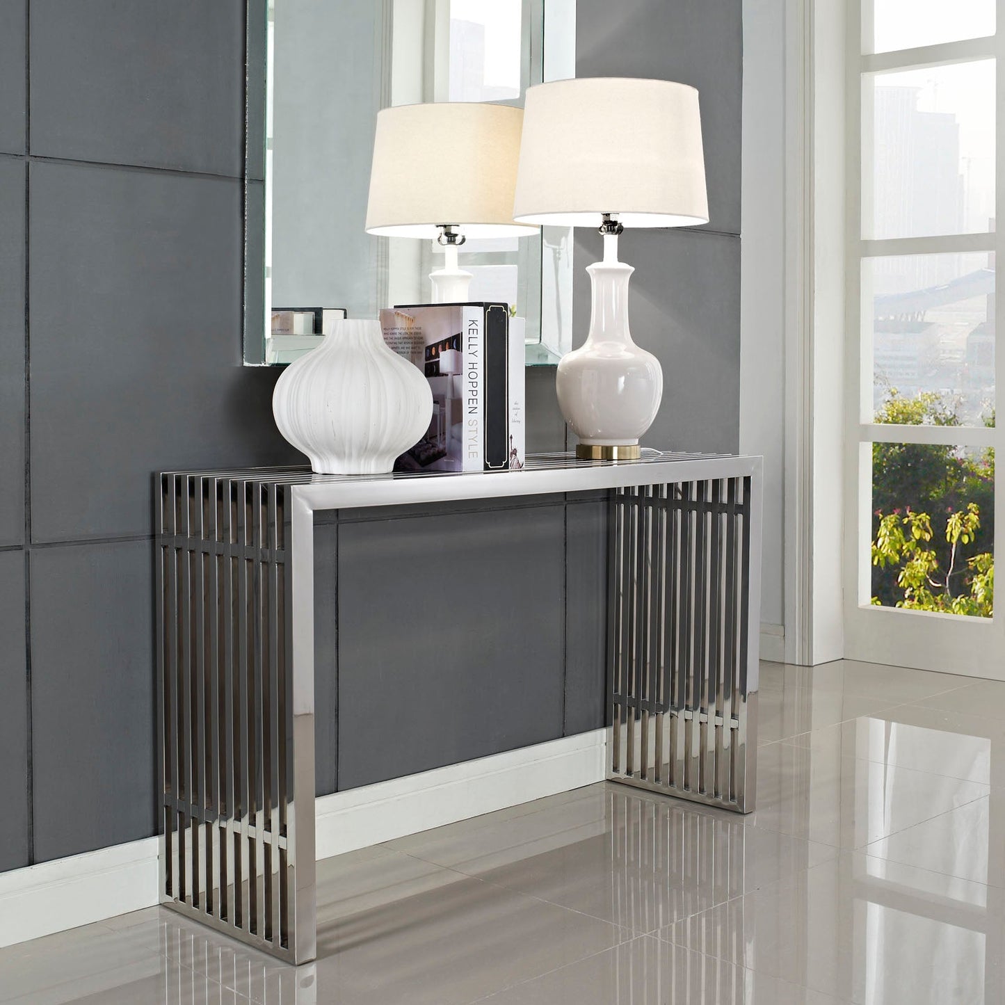 Modway Gridiron Console Table - Silver | Console Tables