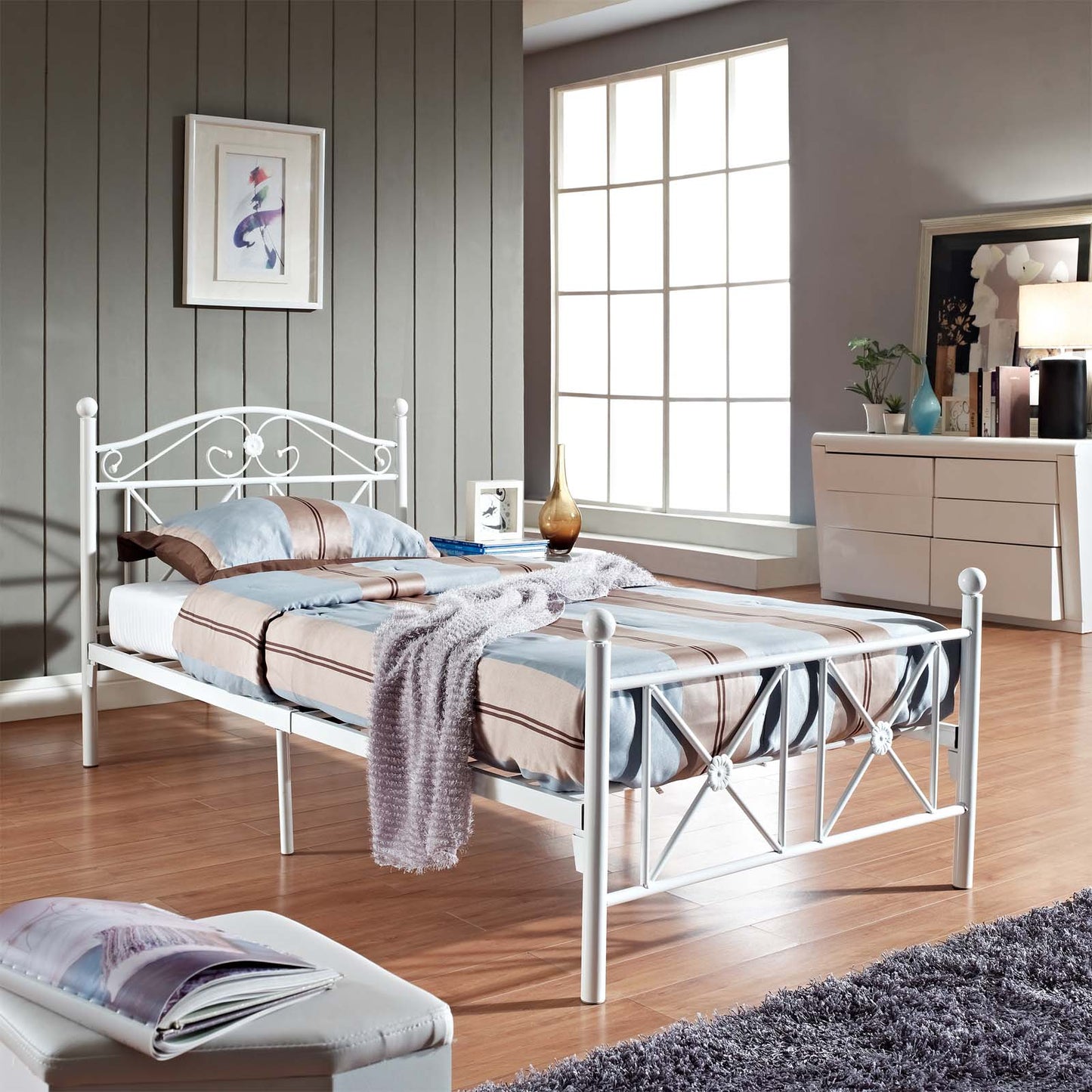 Modway Cottage Twin Bed - White | Beds