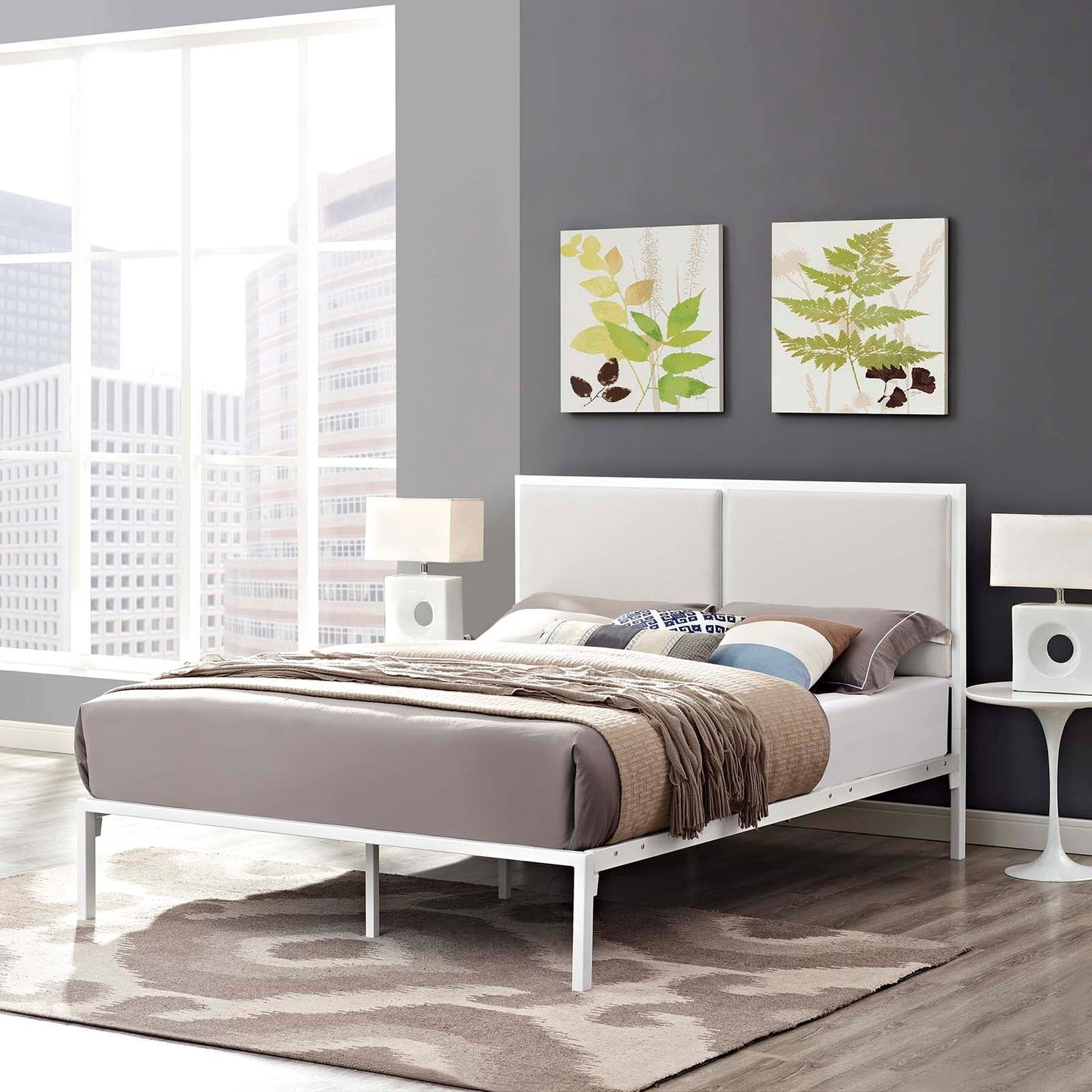 Modway Della King Vinyl Bed - White White | Beds
