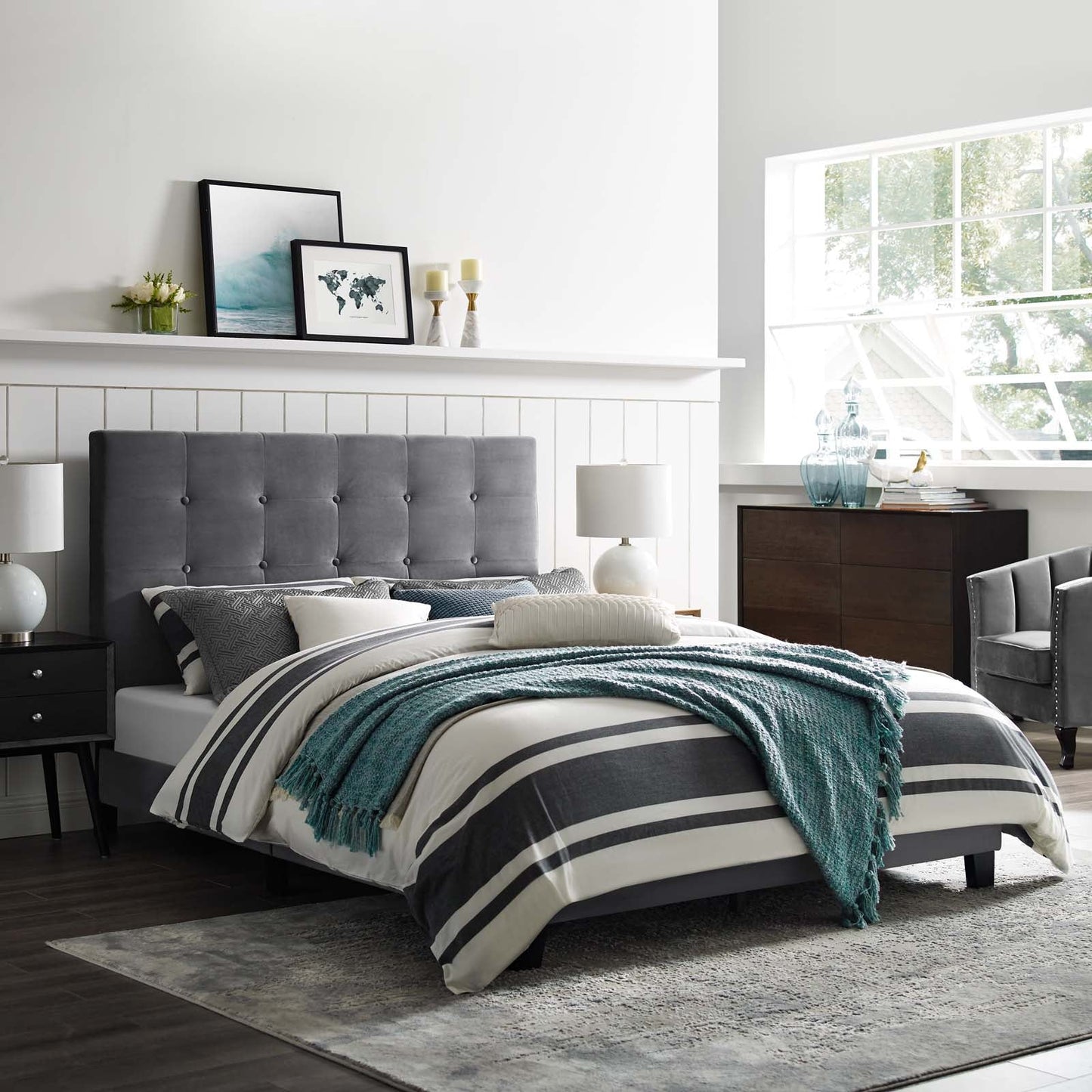 Modway Melanie Queen Tufted Button Upholstered Performance Velvet Platform Bed | Beds | Modishstore