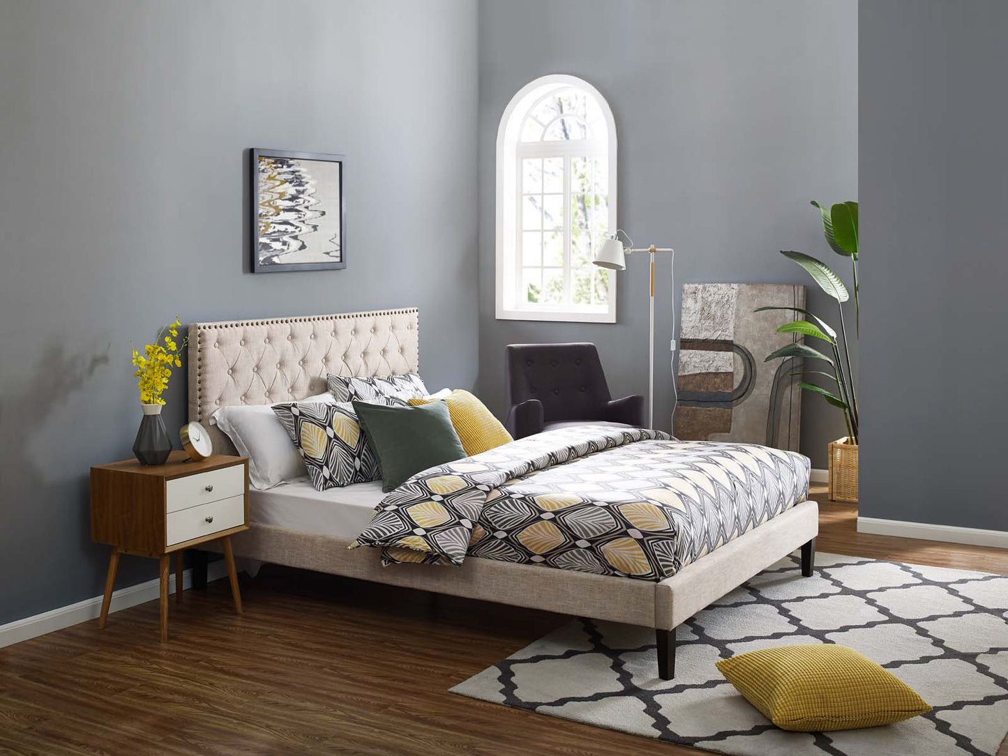 Modway Helena Tufted Twin Upholstered Linen Fabric Headboard | Headboards |