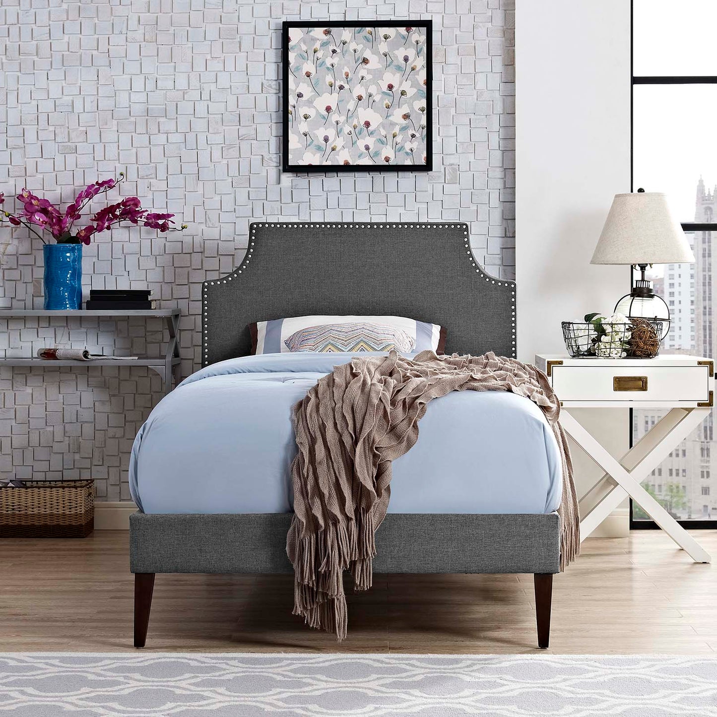 Corene Twin Fabric Platform Bed with Squared Tapered Legs By Modway - MOD-5951 | Beds