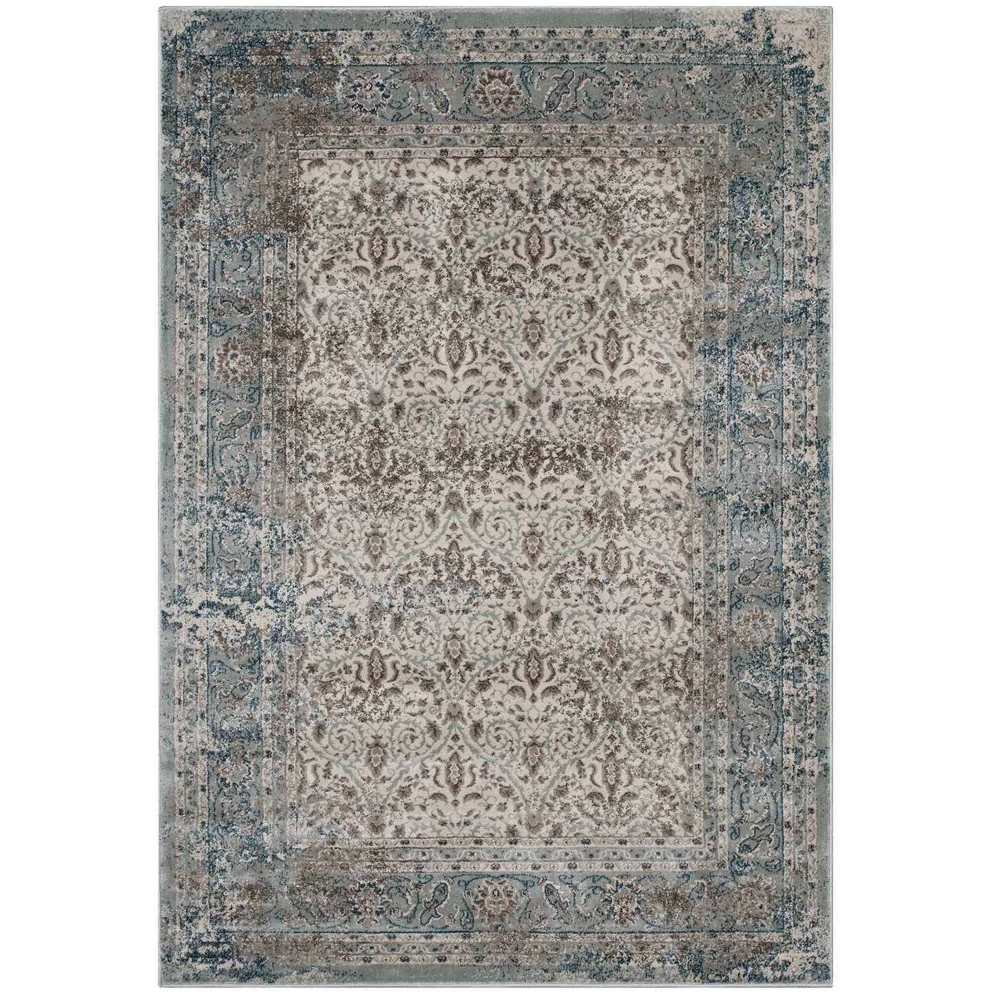 Modway Dilys Distressed Vintage Floral Lattice 5x8 Area Rug | Rugs