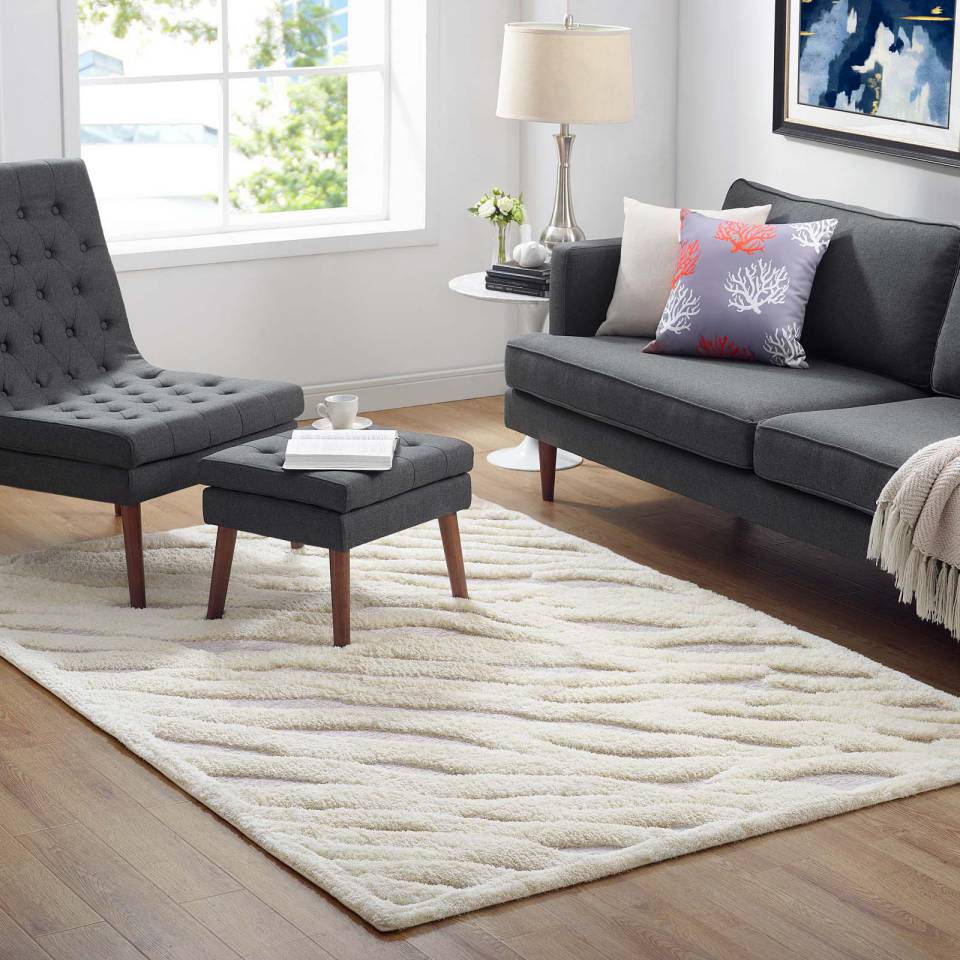 Modway Whimsical Current Abstract Wavy Striped 5x8 Shag Area Rug | Rugs | Modishstore