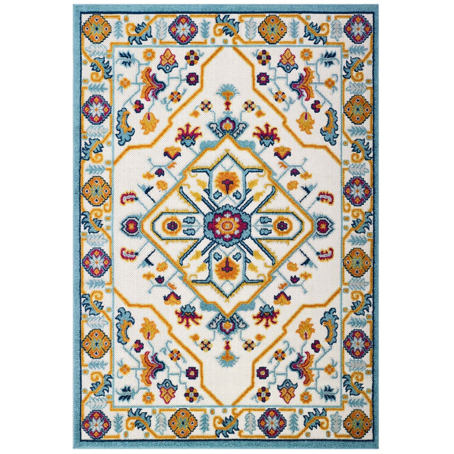 Modway Reflect Freesia Distressed Floral Persian Medallion 5x8 Indoor and Outdoor Area Rug | Rugs | Modishstore
