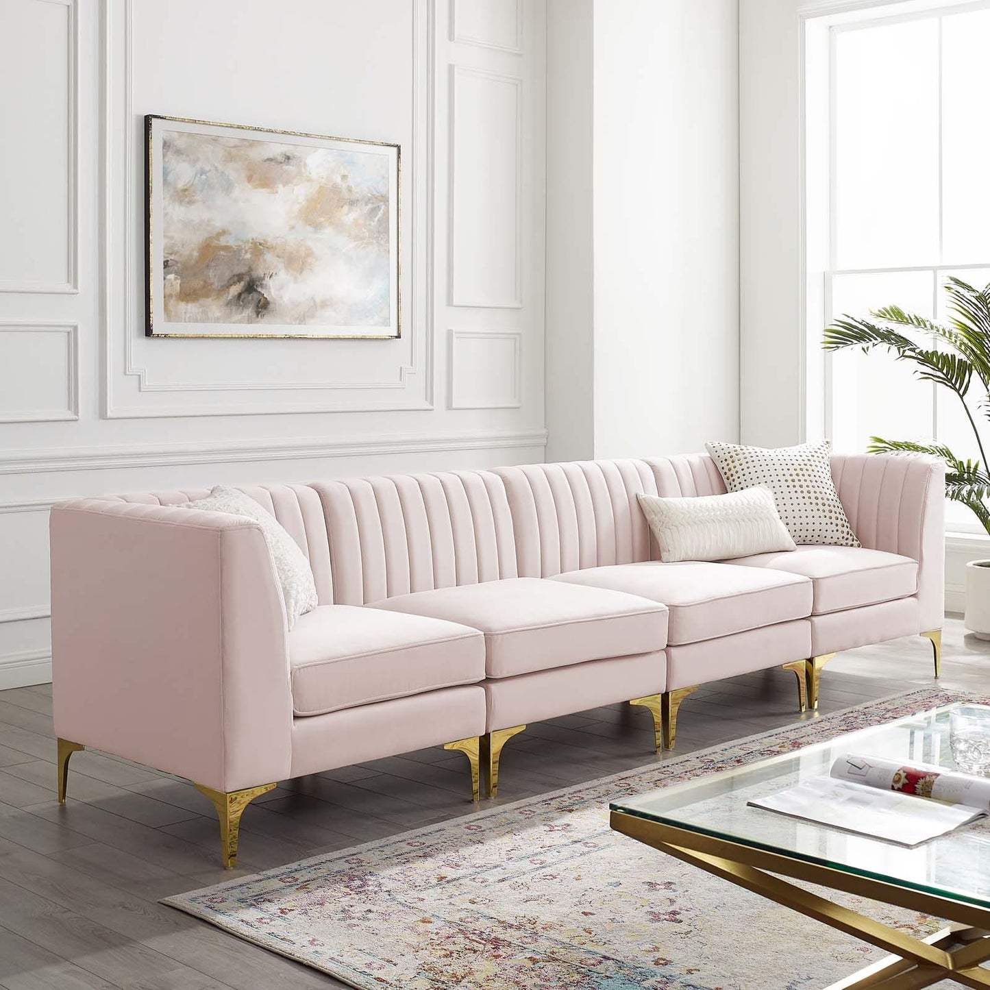 Modway Triumph Channel Tufted Performance Velvet 4-Seater Sofa | Sofas | Modishstore-3