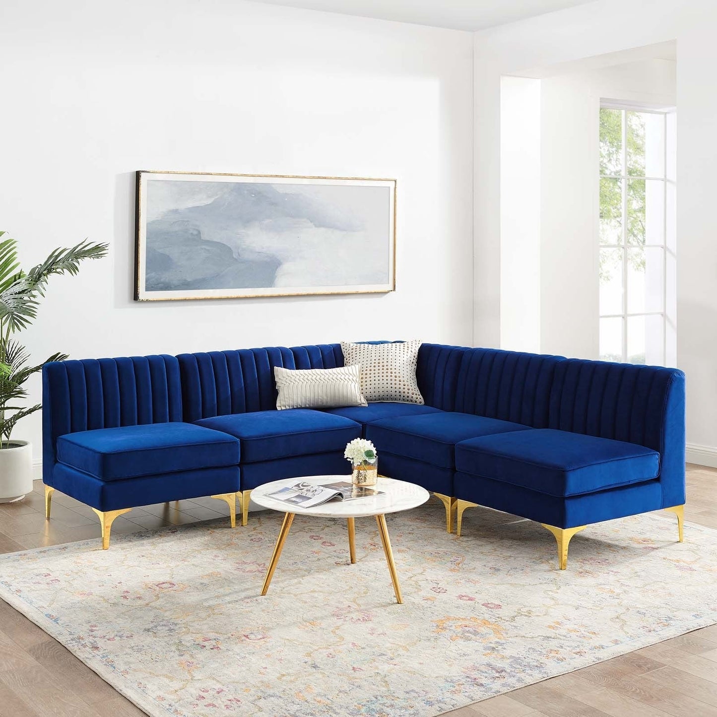 Modway Triumph Channel Tufted Performance Velvet 5-Piece Sectional Sofa | Sofas | Modishstore-2