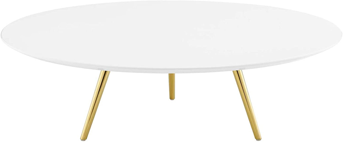 Modway Lippa 47" Round Wood Top Coffee Table with Tripod Base in Gold White | Coffee Tables | Modishstore