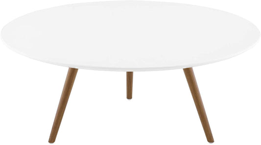 Modway Lippa 47" Round Wood Top Coffee Table with Tripod Base in Walnut White | Coffee Tables | Modishstore