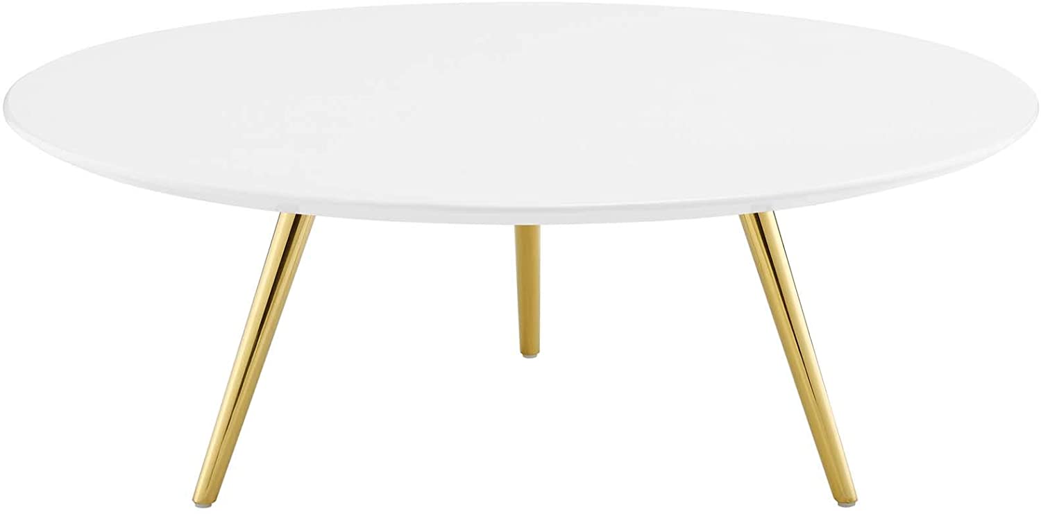 Modway Lippa 40" Round Wood Top Coffee Table with Tripod Base in Gold White | Coffee Tables | Modishstore