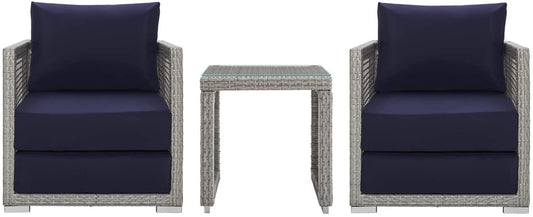 Aura 3 Piece Modern Outdoor Patio Wicker Rattan Set by Modway | Outdoor Chairs