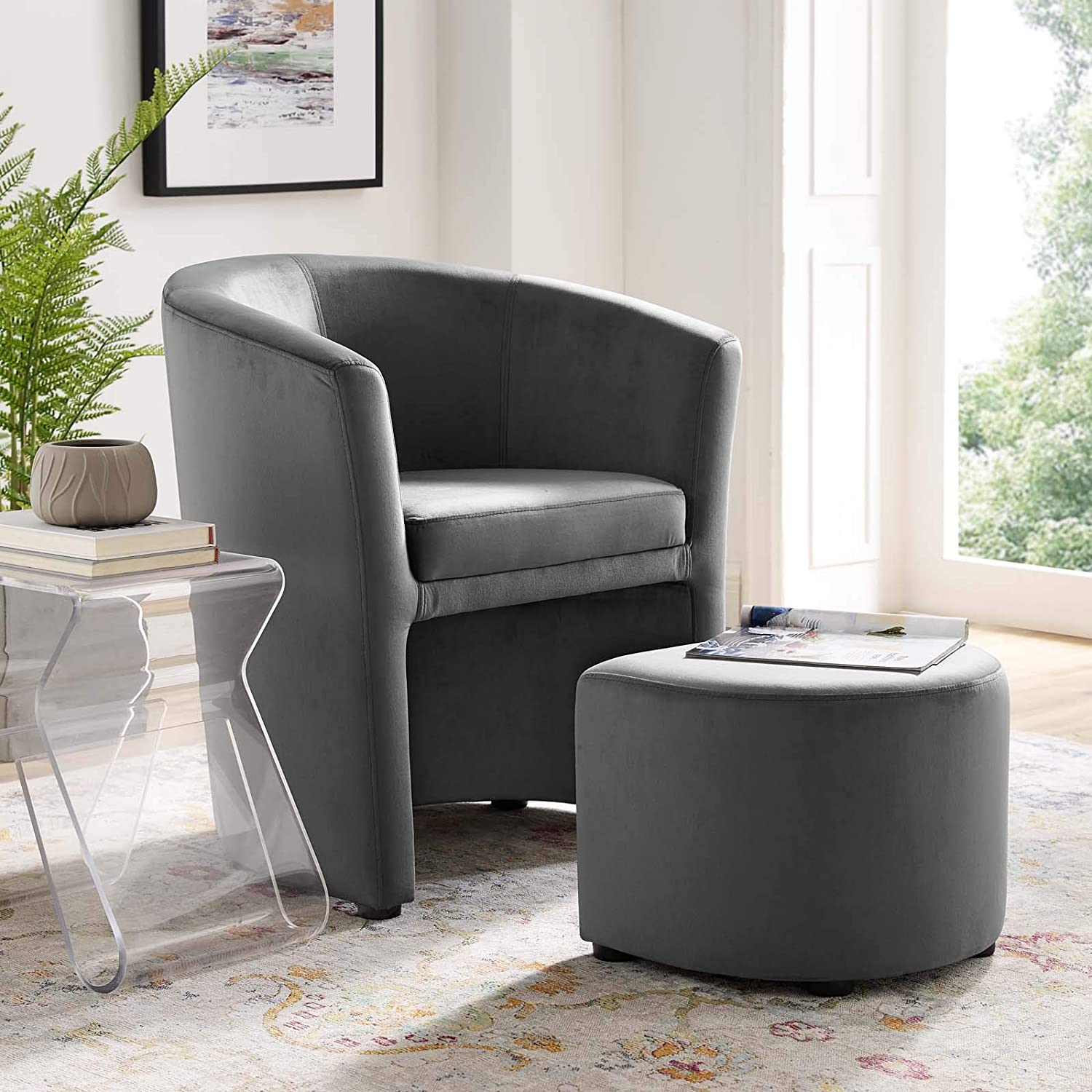 Modway Divulge Performance Velvet Arm Chair and Ottoman Set | Armchairs | 