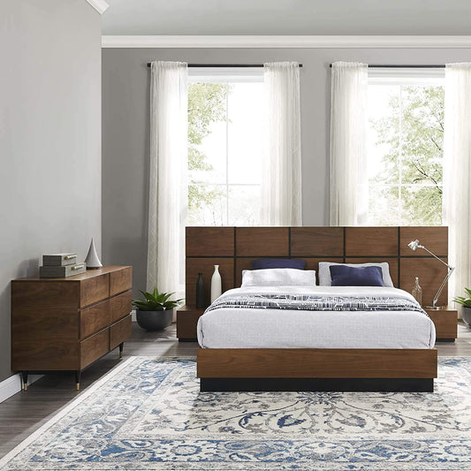 Modway Caima 4-Piece Bedroom Set in Walnut | Bedroom Sets