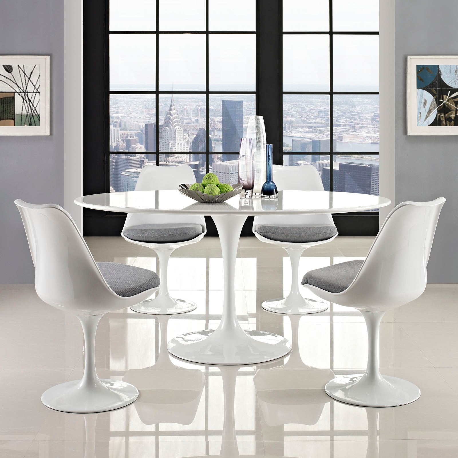 Modway Lippa 60" Oval Wood Top Dining Table - White | Dining Tables | Modishstore-2