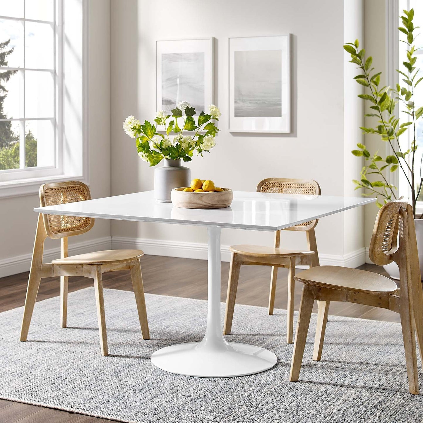 Modway Lippa 47" Square Wood Top Dining Table in White - EEI-1125