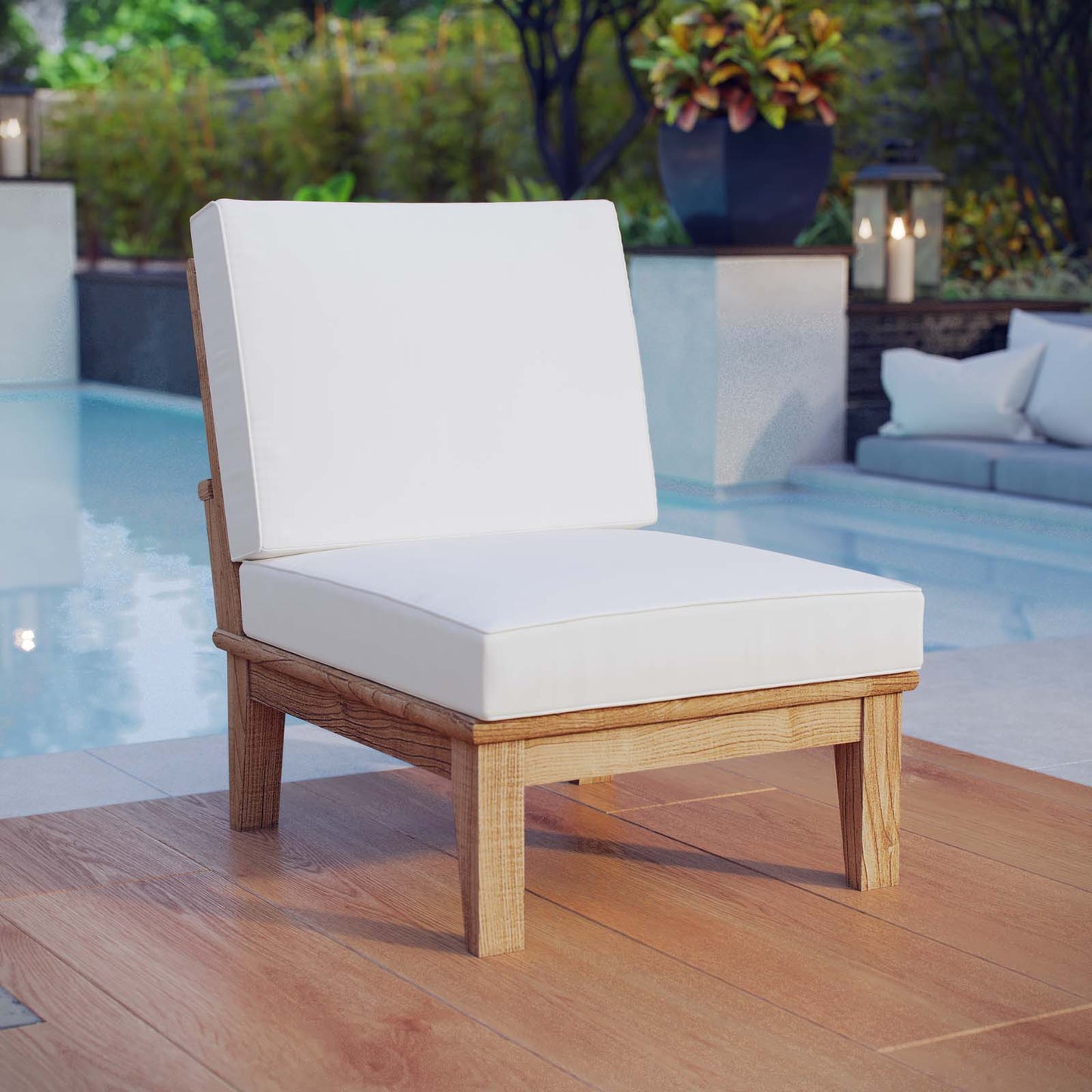 Modway Marina Armless Outdoor Patio Teak Sofa | Outdoor Chairs | Modishstore-3