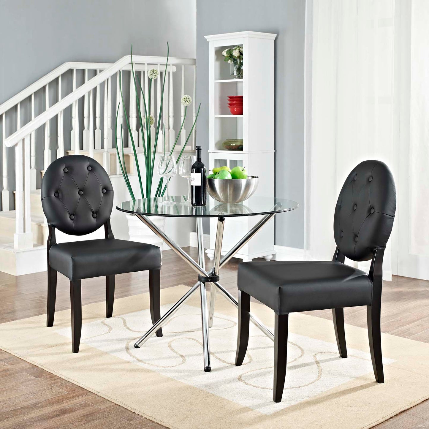 Modway Button Dining Side Chair Set of 2 - Black | Dining Chairs
