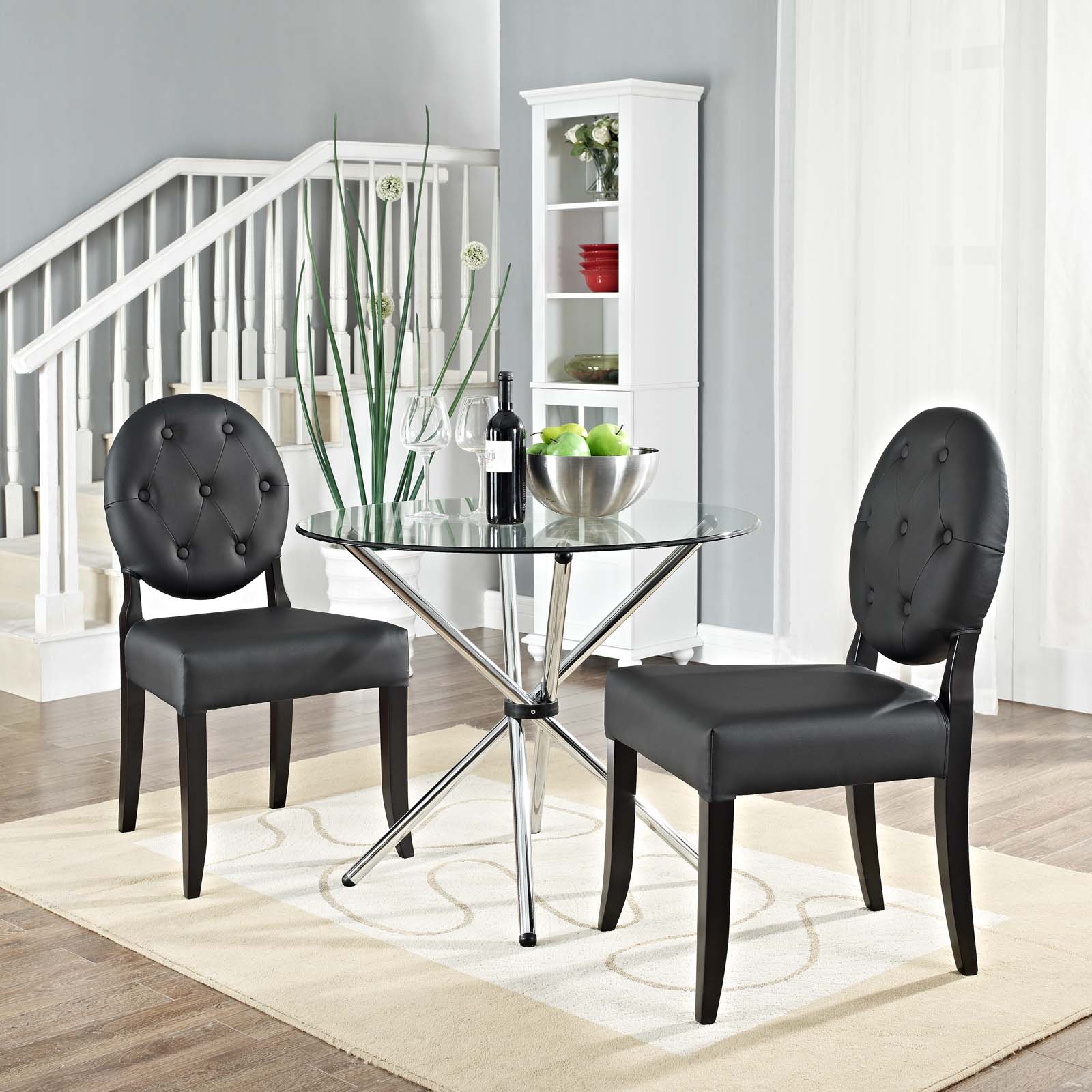 Modway Button Dining Side Chair Set of 2 - Black | Dining Chairs