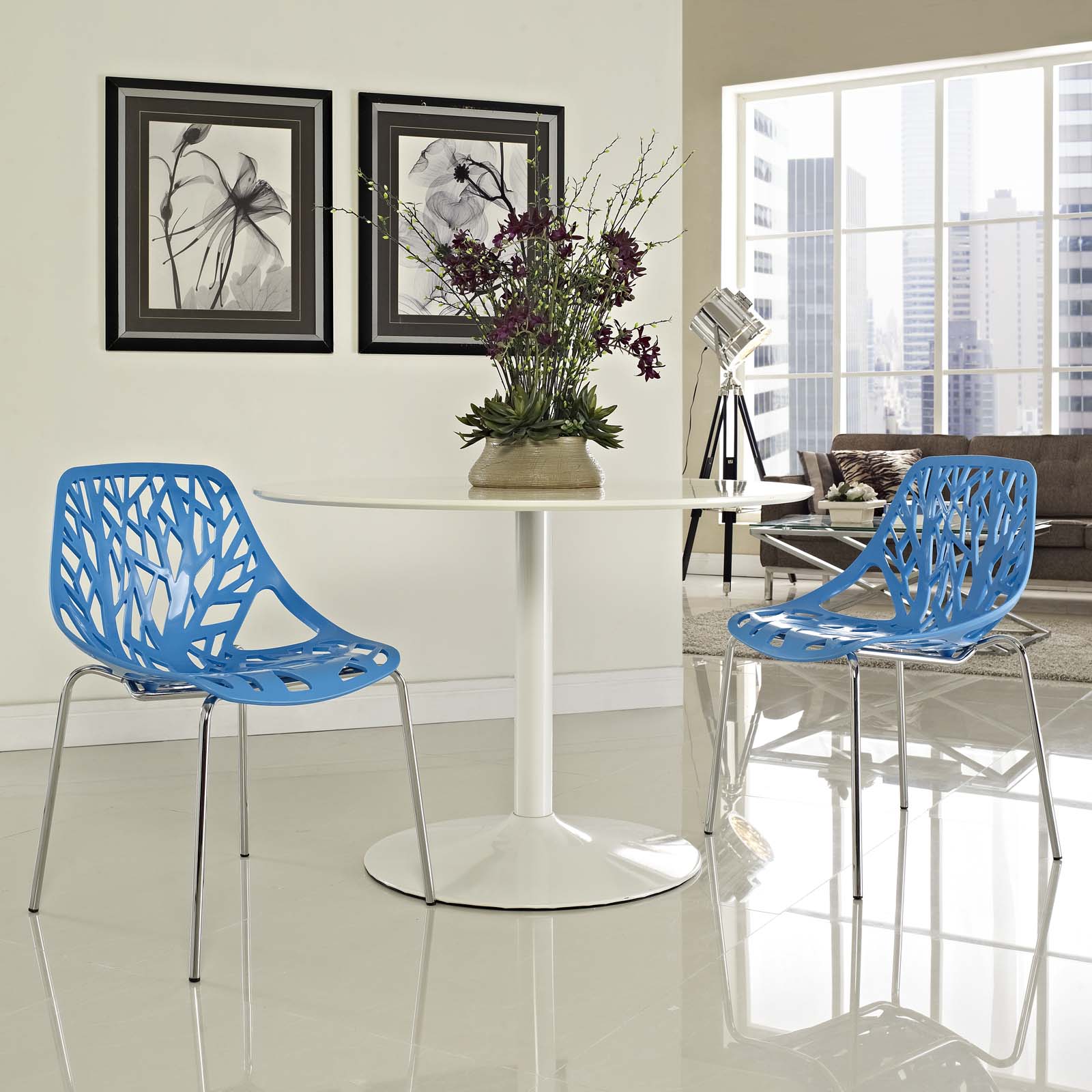 Modway Stencil Dining Side Chair Set of 2 - Blue | Dining Chairs | Modishstore