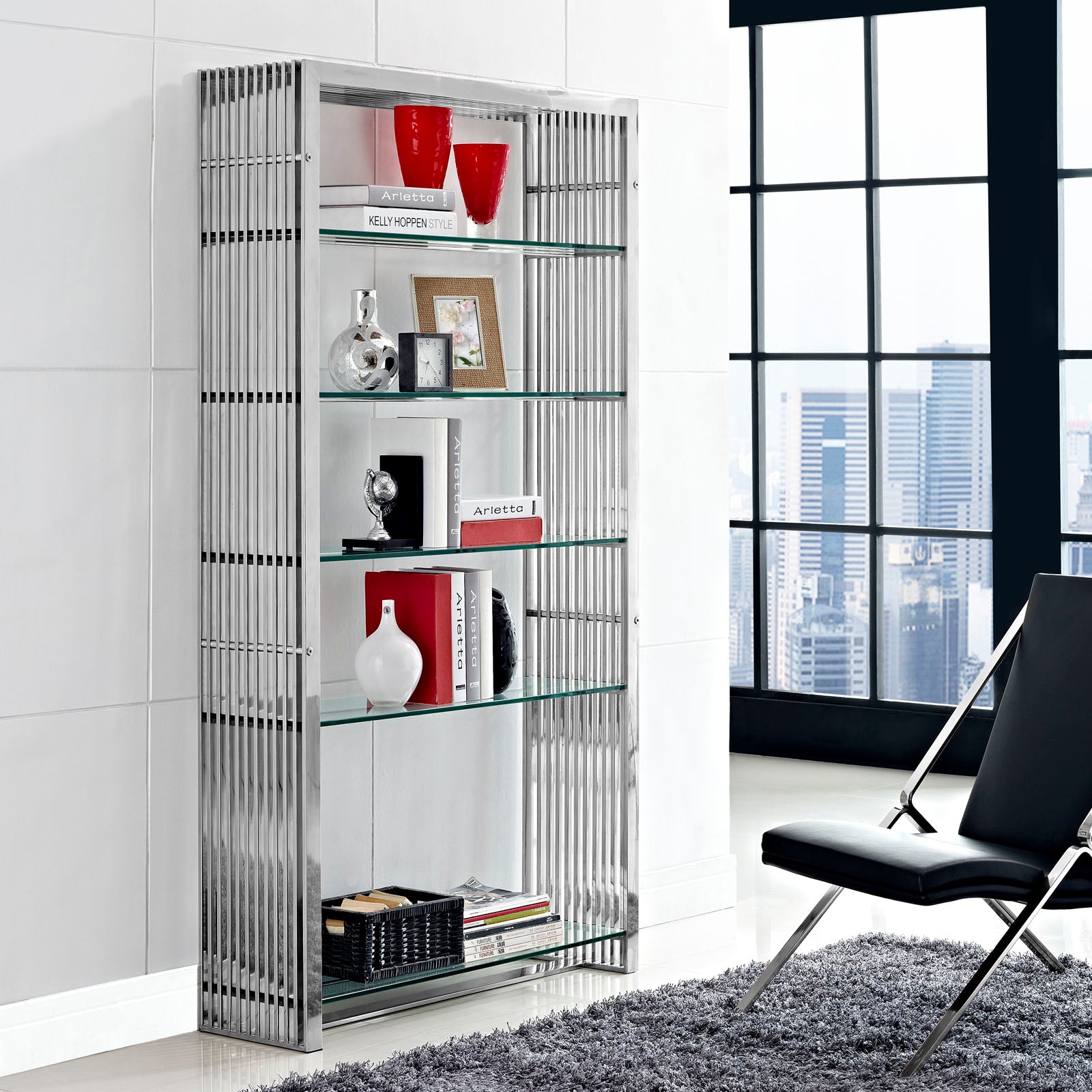 Gridiron Stainless Steel Bookshelf By Modway - EEI-1432 | Bookcases