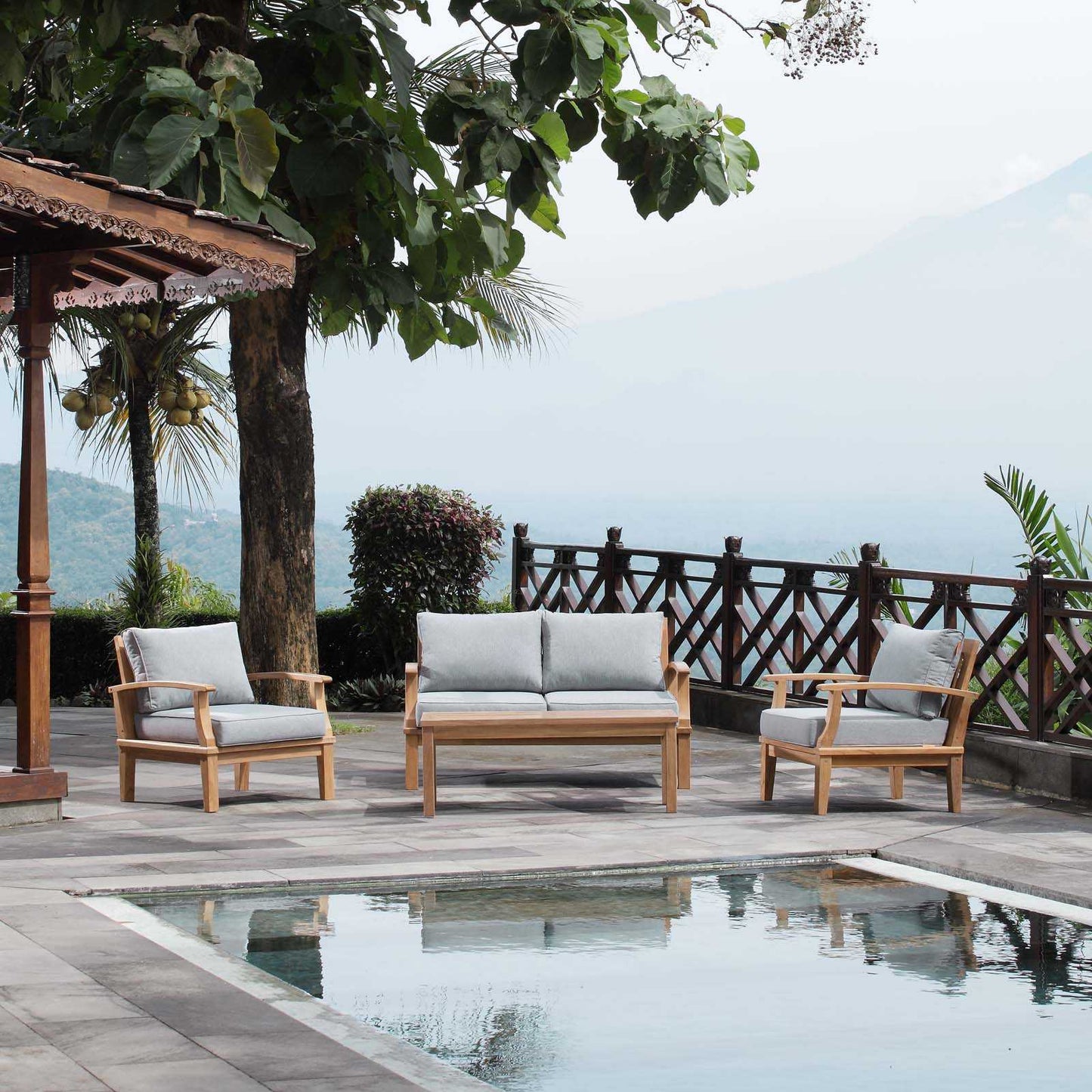 Modway EEI-1469 Marina 4 Piece Outdoor Patio Teak Sofa Set | Outdoor Sofas, Loveseats & Sectionals | 