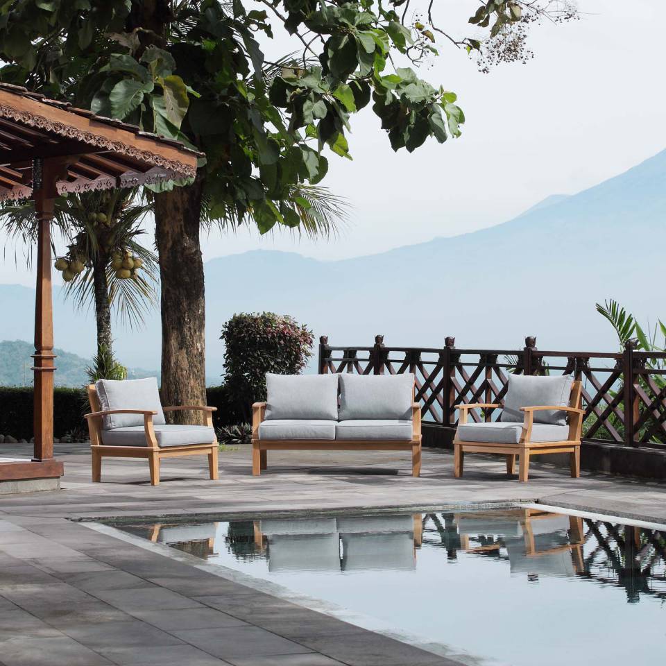 Modway Marina 3 Piece Outdoor Patio Teak Set | Outdoor Sofas, Loveseats & Sectionals | Modishstore