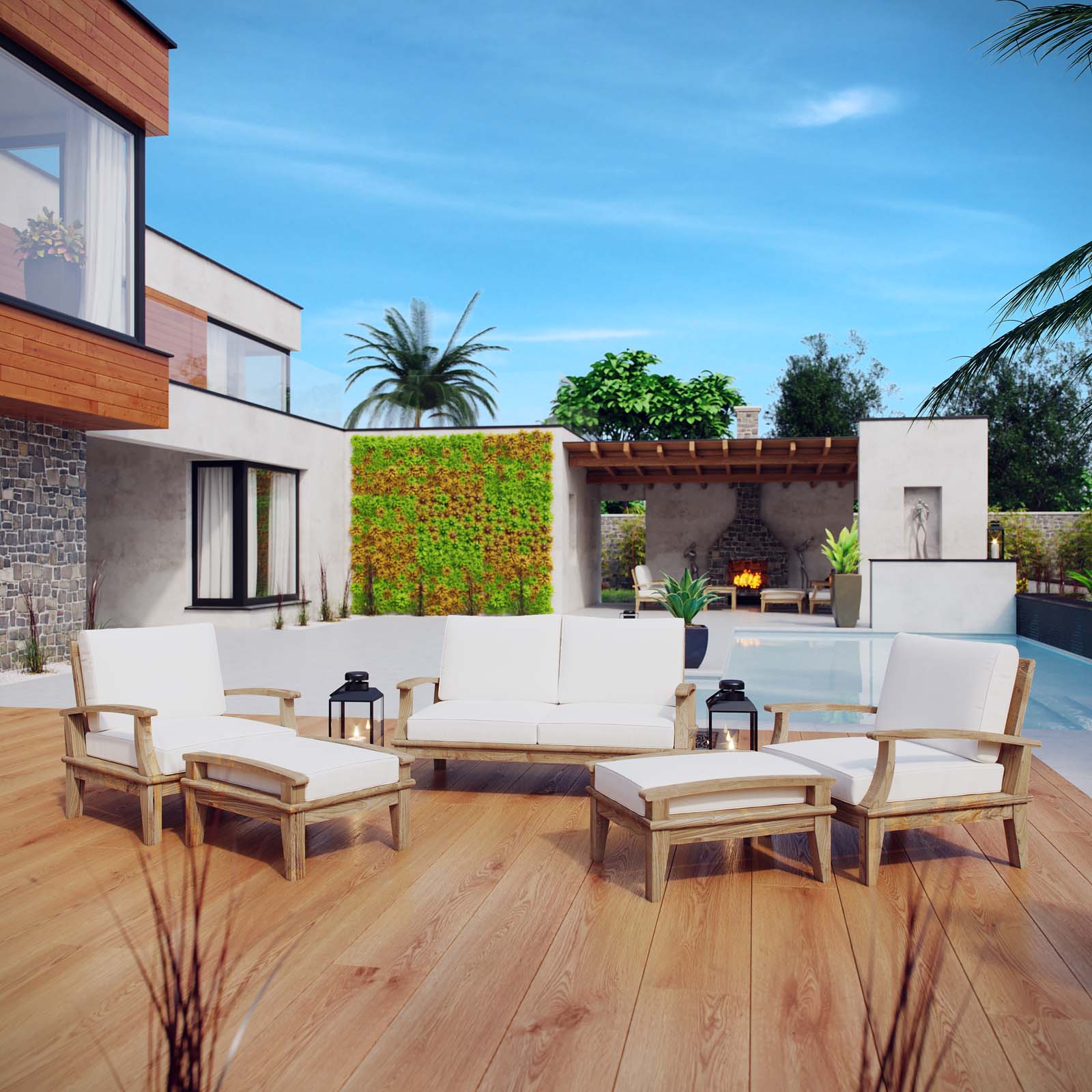 Marina 5 Piece Outdoor Patio Teak Set By Modway - EEI-1472 | Outdoor Sofas, Loveseats & Sectionals