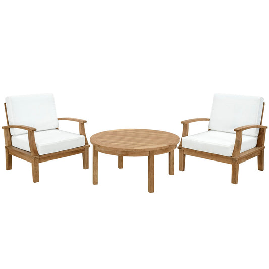 Modway EEI-1475 Marina 3 Piece Outdoor Patio Teak Sofa Set - Natural White | Outdoor Sofas, Loveseats & Sectionals | 