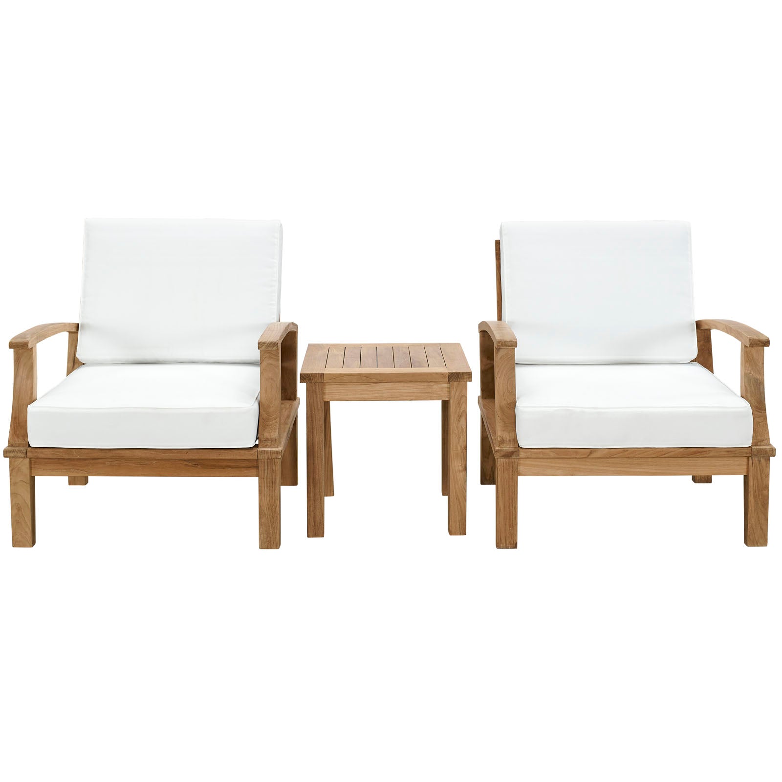 Modway EEI-1487 Marina 3 Piece Outdoor Patio Teak Sofa Set - Natural White | Outdoor Sofas, Loveseats & Sectionals