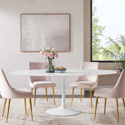 Modway Lippa 78" Oval Artificial Marble Dining Table in White - EEI-1659