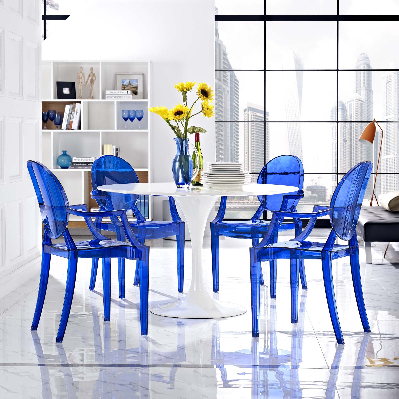 Modway Casper Dining Armchairs Set of 4 - Blue | Armchairs