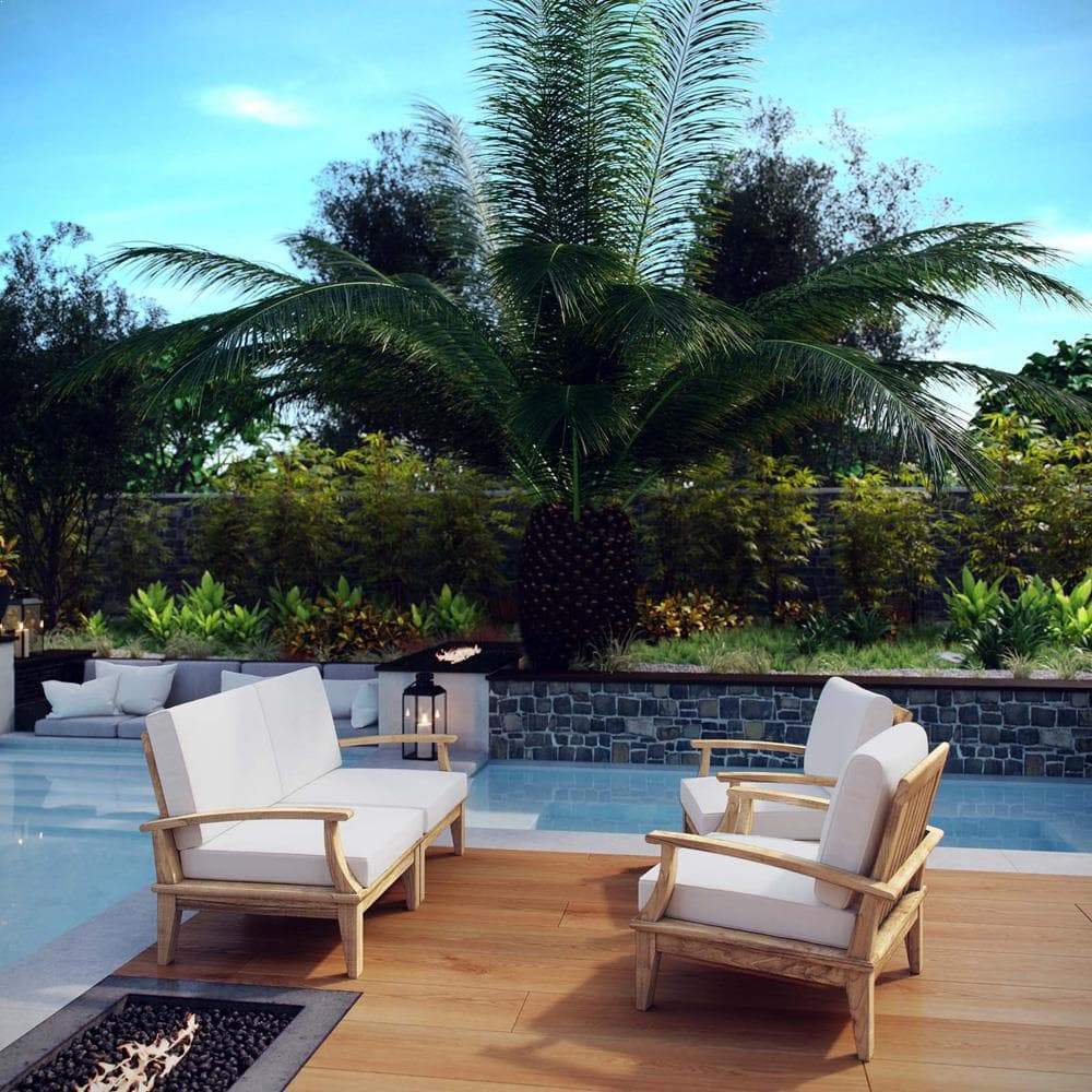 Modway EEI-1818 Marina 4 Piece Outdoor Patio Teak Sofa Set | Outdoor Sofas, Loveseats & Sectionals