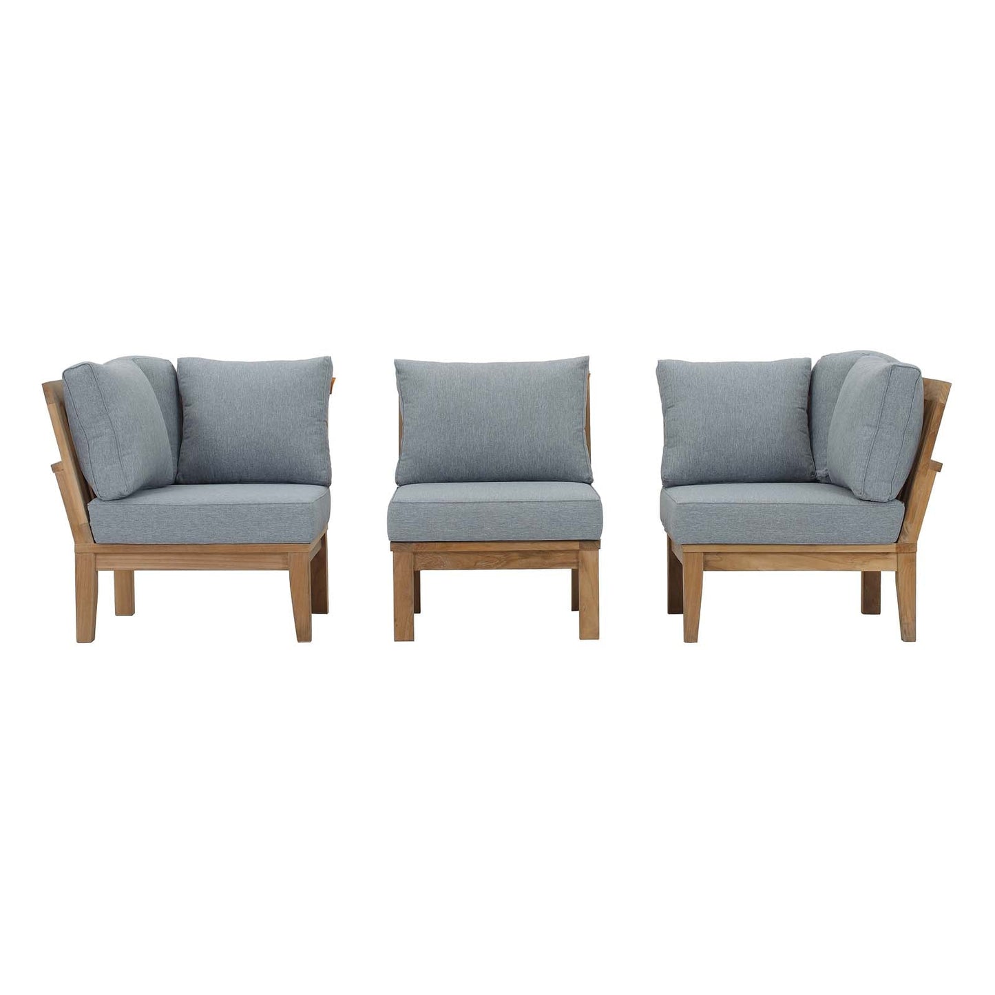 Modway EEI-1820 Marina 3 Piece Outdoor Patio Teak Sofa Set - Natural White | Outdoor Sofas, Loveseats & Sectionals | 