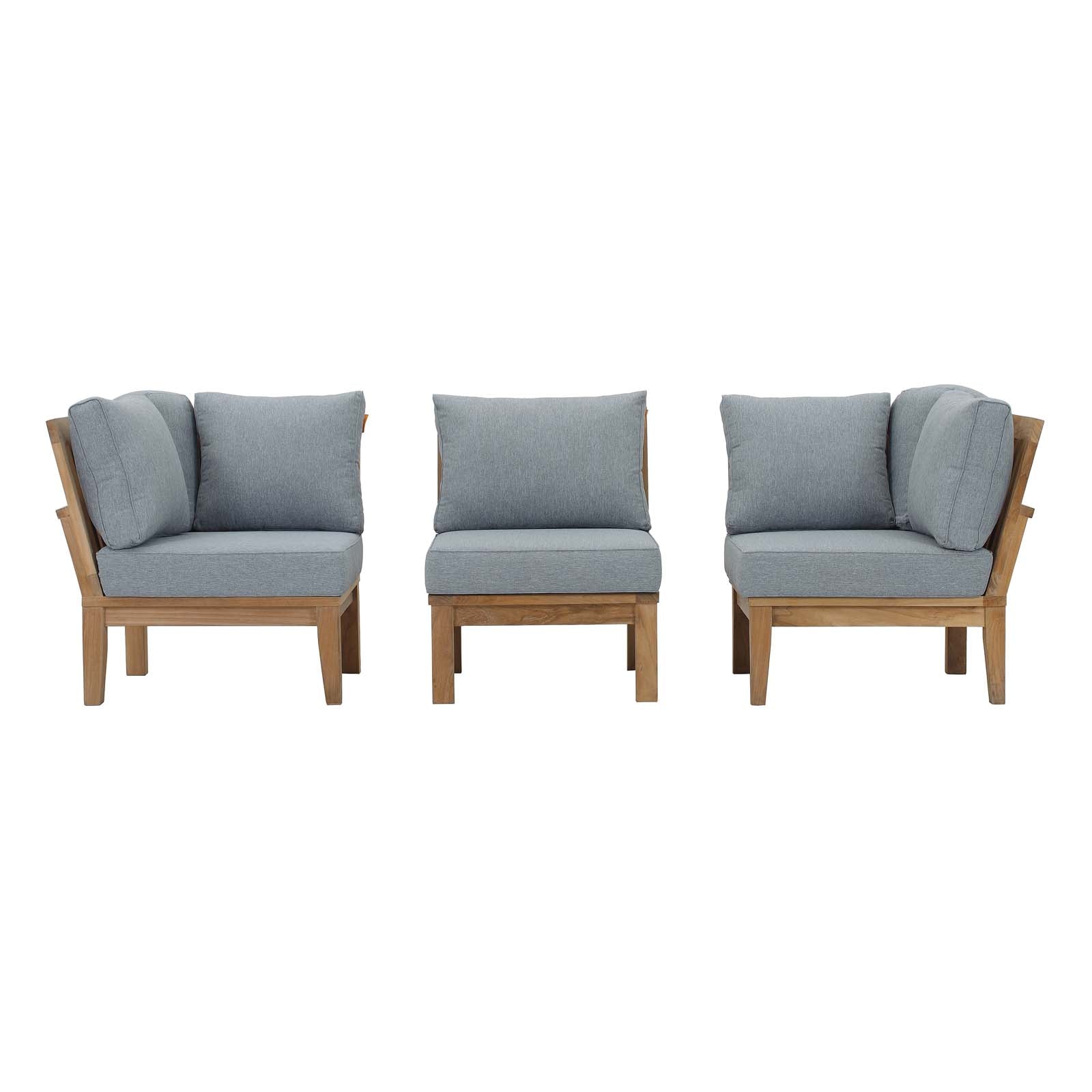 Modway EEI-1820 Marina 3 Piece Outdoor Patio Teak Sofa Set - Natural White | Outdoor Sofas, Loveseats & Sectionals | 