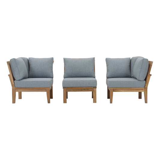 Modway EEI-1820 Marina 3 Piece Outdoor Patio Teak Sofa Set - Natural White | Outdoor Sofas, Loveseats & Sectionals | 